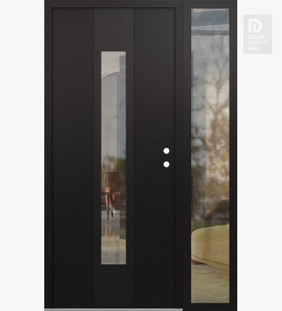 Modern Steel Front Door DIAMOND A1 48" X 80" BLACK/BLACK CLEAR GLASS PANEL BLACK LHI WITH SIDELITE CLEAR GLASS