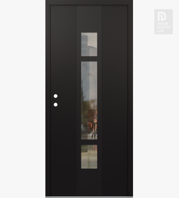 Modern Steel Front Door DIAMOND A9 36" X 80" BLACK/BLACK CLEAR GLASS PANEL BLACK RHI