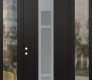 Modern Steel Front Door DIAMOND A9 64" X 96" BLACK/WHITE FROSTED GLASS PANEL STAINLESS STEEL RHI WITH 2 SIDELITES AND TRANSOM CLEAR GLASS