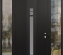 Modern Steel Front Door DIAMOND A4 60" X 96" BLACK/WHITE FROSTED GLASS PANEL BLACK LHI WITH 2 SIDELITES AND TRANSOM CLEAR GLASS