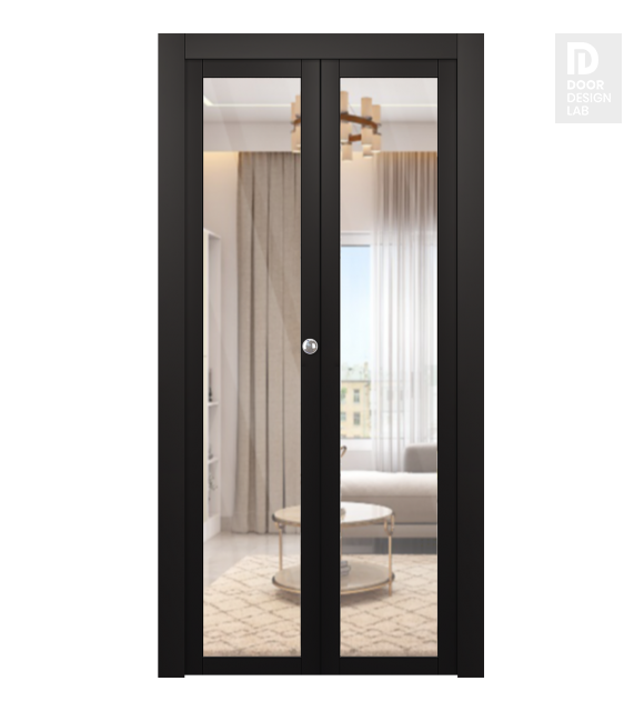 Avon 207 Clear Vetro Black Matte Modern Interior Bifold Doors by Belldinni