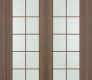Avon 10 Lite Vetro Pecan Nutwood Modern Interior Double Pocket Doors by Belldinni