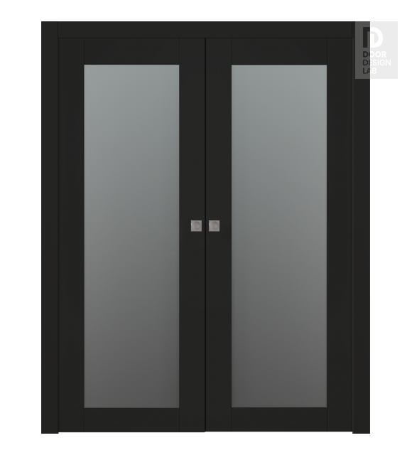 Avon 207 Vetro Black Matte Modern Interior Double Pocket Doors by Belldinni