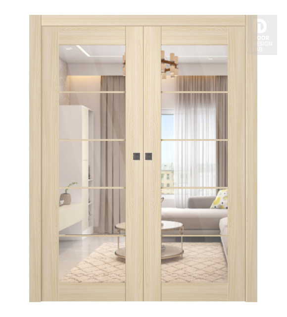Avon 5 Lite Clear Vetro Loire Ash Modern Interior Double Pocket Doors by Belldinni