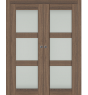 Avon 3 Lite Vetro Pecan Nutwood Double pocket doors