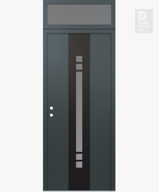 Modern Steel Front Door DIAMOND A4 36" X 96" ANTHRACITE/ANTHRACITE FROSTED GLASS PANEL BLACK RHI WITH TRANSOM FROSTED GLASS
