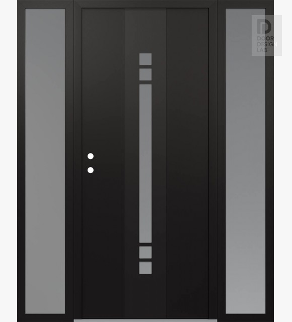 Modern Steel Front Door DIAMOND A4 68" X 80" BLACK/WHITE FROSTED GLASS PANEL BLACK RHI WITH 2 SIDELITES FROSTED GLASS