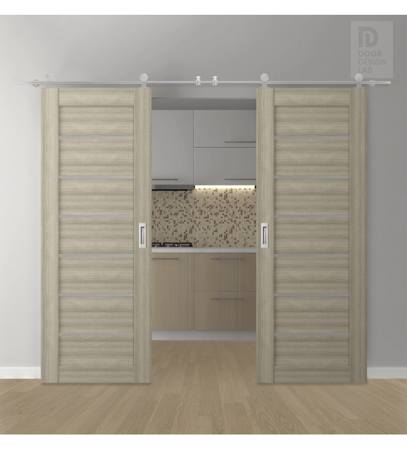 DOUBLE BARN DOOR ALBA SHAMBOR 56" X 84" X 1 3/4" STAINLESS STEEL HARDWARE