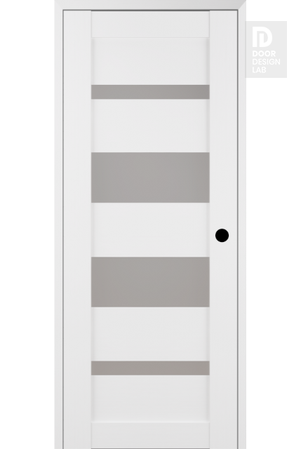 RTA LEFT HAND PREHUNG CONCEALED DOOR SLAB MIRELLA VETRO BIANCO NOBLE 18" X 80" X 1 9/16" FROSTED GLASS