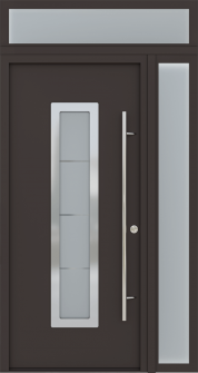 MODERN FRONT STEEL DOOR ARGOS BROWN/WHITE 49 1/4" X 95 11/16" RHI + SIDELITE RIGHT/TRANSOM