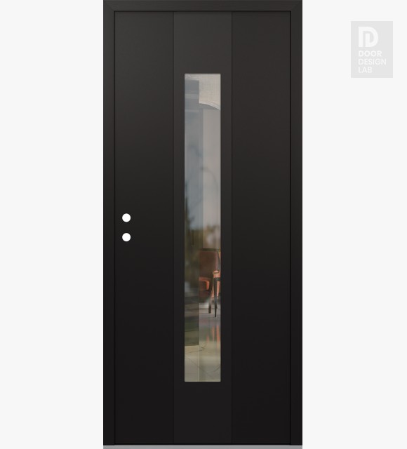 Modern Steel Front Door DIAMOND A1 36" X 80" BLACK/BLACK CLEAR GLASS PANEL BLACK RHI