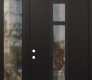 Modern Steel Front Door DIAMOND A9 50" X 96" BLACK/BLACK CLEAR GLASS PANEL BLACK RHI WITH SIDELITE AND TRANSOM CLEAR GLASS