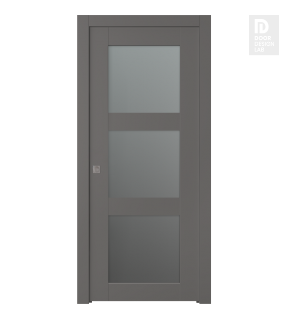 Avon 3 Lite Vetro Gray Matte Modern Interior Pocket Door by Belldinni
