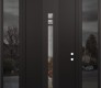 Modern Steel Front Door DIAMOND A4 60" X 96" BLACK/BLACK CLEAR GLASS PANEL BLACK LHI WITH 2 SIDELITES AND TRANSOM MIRRORED GLASS