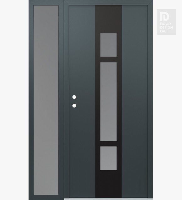 Modern Steel Front Door DIAMOND A9 48" X 80" ANTHRACITE/ANTHRACITE FROSTED GLASS PANEL BLACK RHI WITH SIDELITE FROSTED GLASS