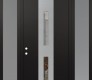 Modern Steel Front Door DIAMOND A6 60" X 96" BLACK/BLACK CLEAR GLASS PANEL STAINLESS STEEL RHI WITH 2 SIDELITES AND TRANSOM FROSTED GLASS