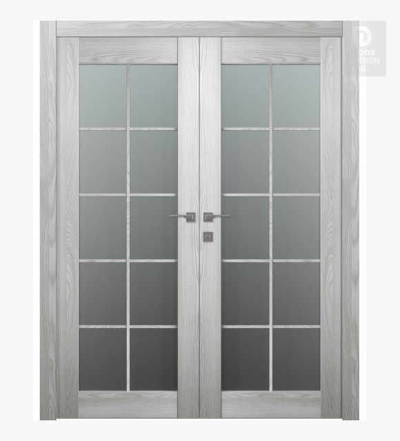 Avon 10 Lite Vetro Ribeira Ash Modern Interior Double Swing Doors by Belldinni