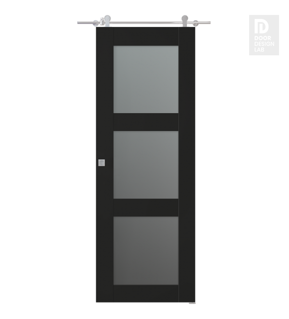 Avon 3 Lite Vetro Black Matte Modern Interior Barn Door by Belldinni