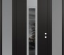 Modern Steel Front Door DIAMOND A1 64" X 96" BLACK/BLACK MIRRORED GLASS PANEL STAINLESS STEEL LHI WITH 2 SIDELITES AND TRANSOM FROSTED GLASS