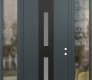 Modern Steel Front Door DIAMOND A6 64" X 96" ANTHRACITE/ANTHRACITE FROSTED GLASS PANEL BLACK LHI WITH 2 SIDELITES AND TRANSOM CLEAR GLASS