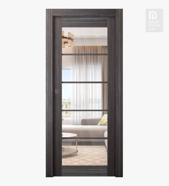 Palladio 5 Lite Clear Vetro Gray Oak Modern Interior Pocket Door by Belldinni