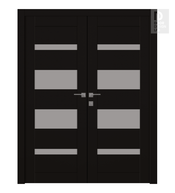 Mirella Vetro Black Matte Modern Interior Double Swing Doors by Belldinni