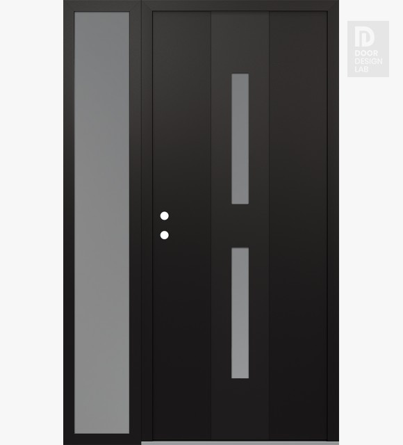 Modern Steel Front Door DIAMOND A6 50" X 80" BLACK/WHITE FROSTED GLASS PANEL BLACK RHI WITH SIDELITE FROSTED GLASS