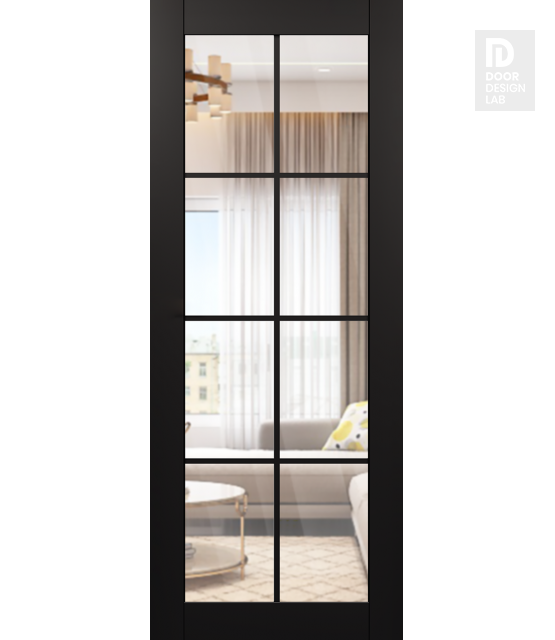 Modern Interior DOOR SLAB AVON 8 LITE CLEAR VETRO BLACK MATTE 24" X 96" X 1 3/4" TEMPERED CLEAR GLASS