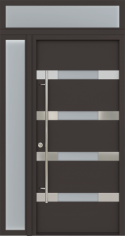MODERN FRONT STEEL DOOR AURA BROWN/WHITE 49 1/4" X 95 11/16" RHI + SIDELITE RIGHT/TRANSOM