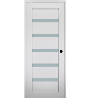 RTA LEFT HAND PREHUNG CONCEALED DOOR SLAB LEORA VETRO BIANCO NOBLE 18" X 80" X 1 9/16" FROSTED GLASS