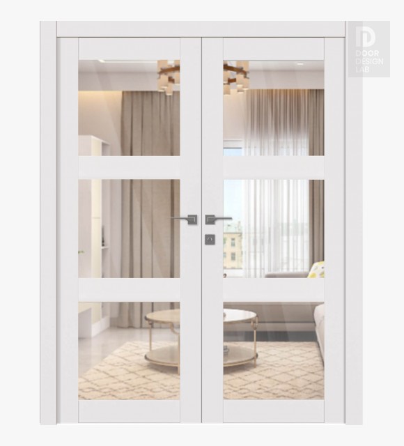 Smart Pro 3 Lite Clear Vetro Polar White Modern Interior Double Swing Doors by Belldinni
