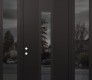 Modern Steel Front Door DIAMOND A1 68" X 96" BLACK/BLACK MIRRORED GLASS PANEL BLACK RHI WITH 2 SIDELITES AND TRANSOM MIRRORED GLASS