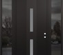 Modern Steel Front Door DIAMOND A6 68" X 96" BLACK/WHITE FROSTED GLASS PANEL BLACK LHI WITH 2 SIDELITES AND TRANSOM MIRRORED GLASS