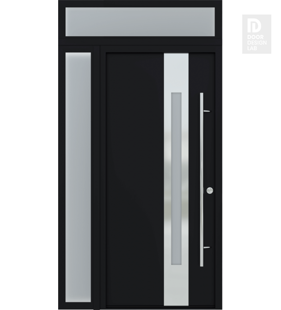 MODERN FRONT STEEL DOOR ZEPHYR BLACK/WHITE 49 1/4" X 95 11/16" LHI + SIDELITE LEFT/TRANSOM