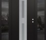 Modern Steel Front Door DIAMOND A6 64" X 80" BLACK/WHITE FROSTED GLASS PANEL STAINLESS STEEL LHI WITH 2 SIDELITES MIRRORED GLASS