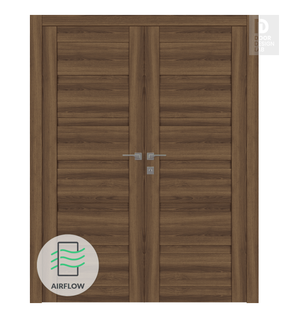 Louver Pecan Nutwood Modern Interior Double Swing Doors by Belldinni