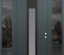 Modern Steel Front Door DIAMOND A1 60" X 96" ANTHRACITE/ANTHRACITE FROSTED GLASS PANEL BLACK LHI WITH 2 SIDELITES AND TRANSOM MIRRORED GLASS
