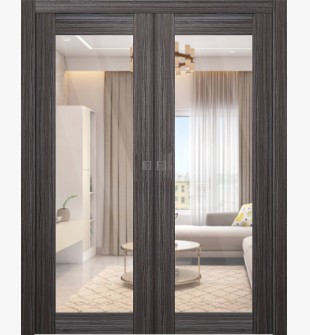 Palladio 207 Clear Vetro Gray Oak Double pocket doors