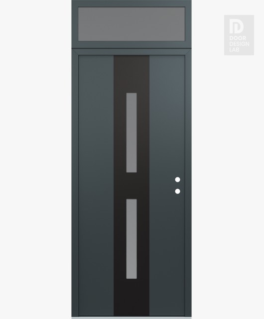 Modern Steel Front Door DIAMOND A6 36" X 96" ANTHRACITE/ANTHRACITE FROSTED GLASS PANEL BLACK LHI WITH TRANSOM FROSTED GLASS