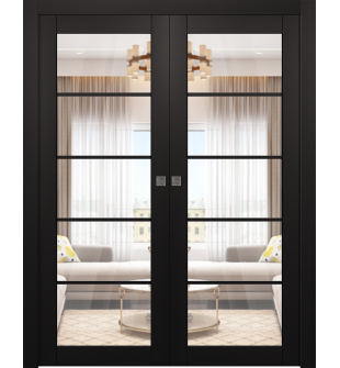 Avon 5 Lite Clear Vetro Black Matte Double pocket doors