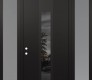 Modern Steel Front Door DIAMOND A1 68" X 96" BLACK/BLACK MIRRORED GLASS PANEL BLACK RHI WITH 2 SIDELITES AND TRANSOM FROSTED GLASS