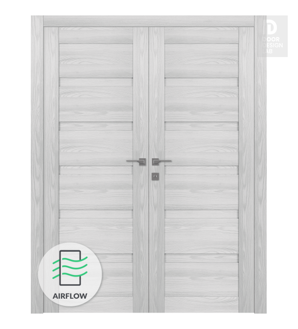 Louver Ribeira Ash Modern Interior Double Swing Doors by Belldinni