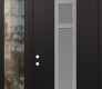 Modern Steel Front Door DIAMOND A9 50" X 96" BLACK/WHITE FROSTED GLASS PANEL STAINLESS STEEL RHI WITH SIDELITE AND TRANSOM CLEAR GLASS