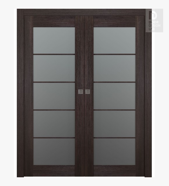 Avon 5 Lite Vetro Veralinga Oak Modern Interior Double Pocket Doors by Belldinni