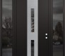Modern Steel Front Door DIAMOND A6 64" X 96" BLACK/BLACK MIRRORED GLASS PANEL STAINLESS STEEL LHI WITH 2 SIDELITES AND TRANSOM MIRRORED GLASS