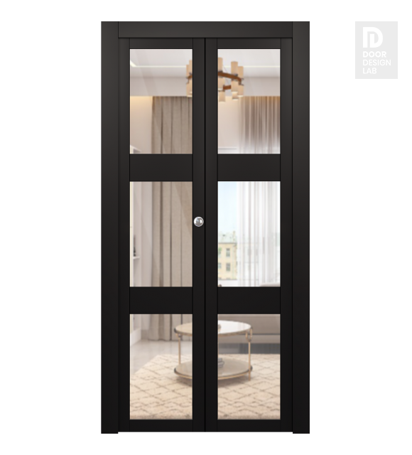 Avon 3 Lite Clear Vetro Black Matte Modern Interior Bifold Doors by Belldinni