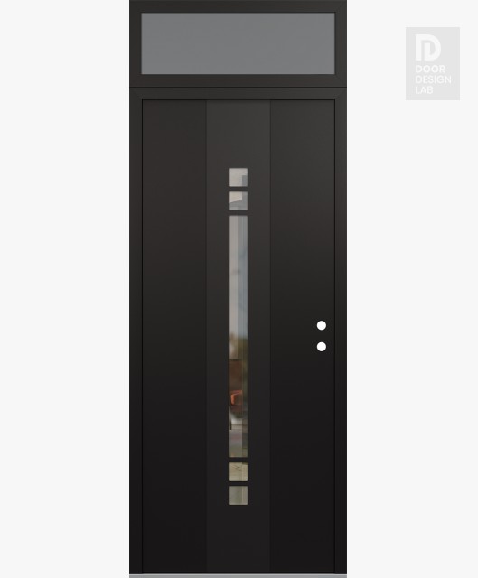 Modern Steel Front Door DIAMOND A4 36" X 96" BLACK/BLACK CLEAR GLASS PANEL BLACK LHI WITH TRANSOM FROSTED GLASS