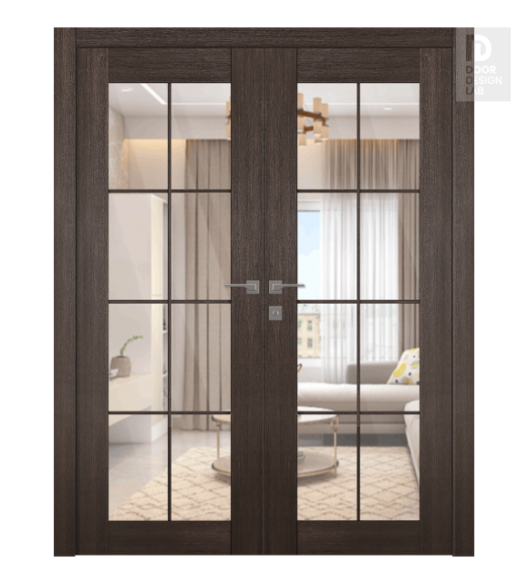 Avon 8 Lite Clear Vetro Veralinga Oak Modern Interior Double Swing Doors by Belldinni
