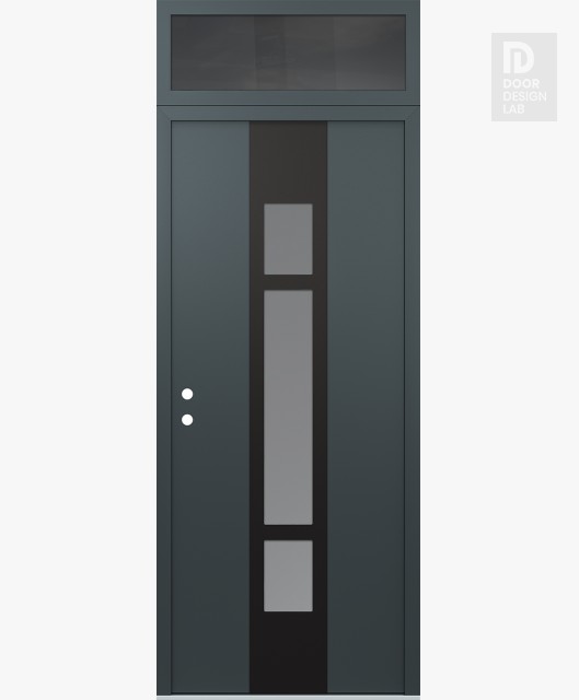 Modern Steel Front Door DIAMOND A9 36" X 96" ANTHRACITE/ANTHRACITE FROSTED GLASS PANEL BLACK RHI WITH TRANSOM MIRRORED GLASS