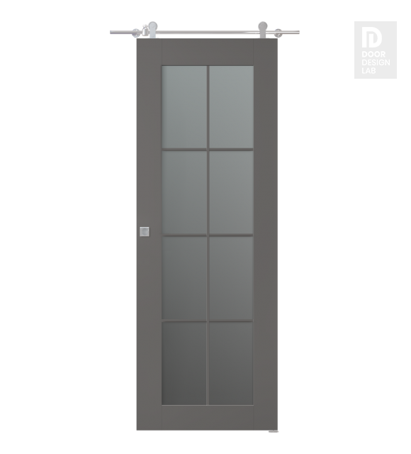 Avon 8 Lite Vetro Gray Matte Modern Interior Barn Door by Belldinni